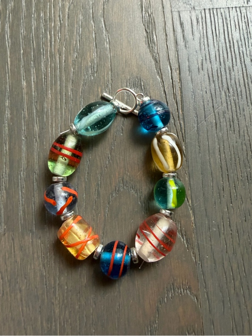 Multicolour glass murano bead bracelet made by urs truly :)